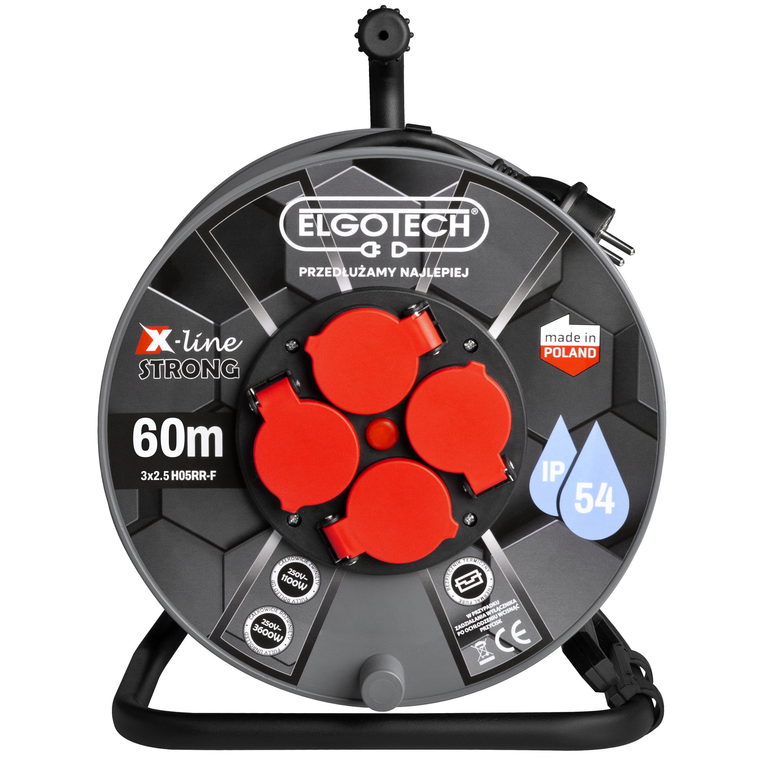 Prodotto: PZBX2 MAXI PRZEDŁUŻACZ BĘBNOWY 4X Z/U OKRĄGŁY KĄTOWA 60M (H05RR-F 3X2.5) IP54+ TERMIK